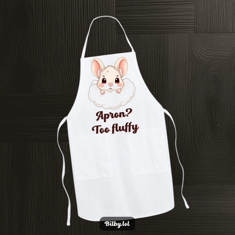 Funny bilby peeking from a fluffy cloud with wide, curious eyes on a kitchen apron, ideal for a humorous and practical gift.