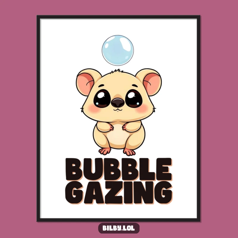 Funny Curious Marsupial Digital Art: Bubble Watcher, Instant Whimsical Funny Gift!