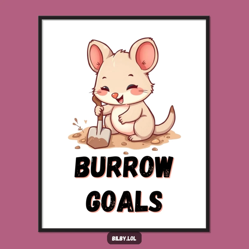 Funny Marsupial Digging Digital Art: Adorable Fuzzy Character, Instant Joyful Funny Gift!