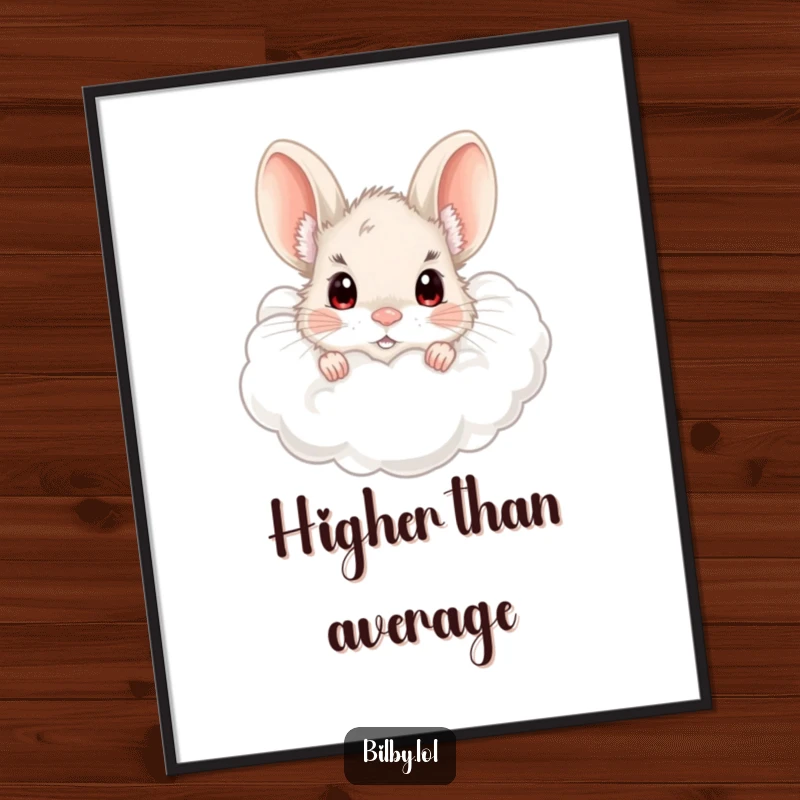 Funny bilby peeking from a fluffy cloud with wide, curious eyes illustration as wall art poster, perfect for a humorous, decorative gift.
