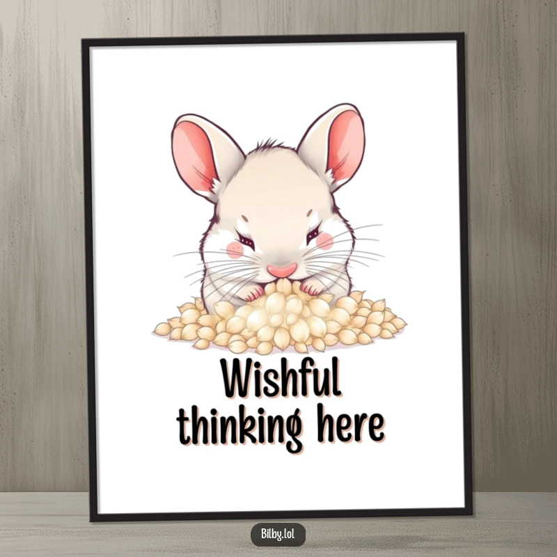 Funny bilby burying its nose in a pile of soft, fluffy dandelion seeds illustration as wall art poster, perfect for a humorous and cozy gift.