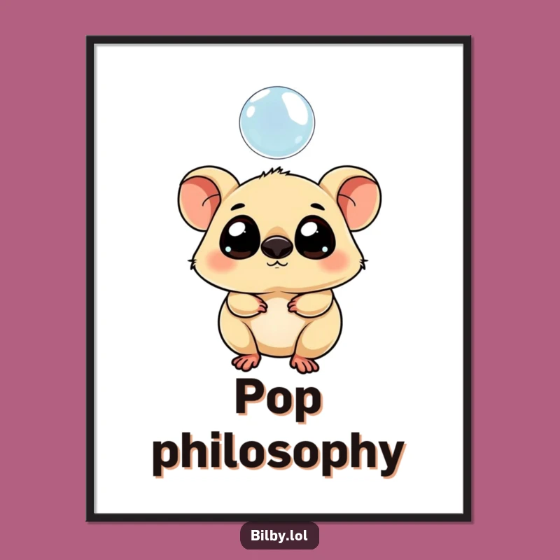 Funny Curious Marsupial Poster: Bubble Wonder Art, Charming Funny Wall Decor Gift!