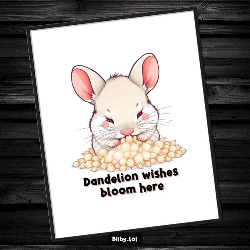 Funny Free Printable Bilby Wall Art: Bilby burying its nose in soft, fluffy dandelion seeds, cute downloadable art.