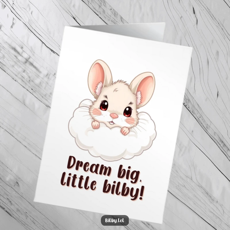 Funny Free Printable Bilby Birthday Card: Adorable fluffy bilby peeking from a cloud, curious eyes, perfect for a DIY gift.