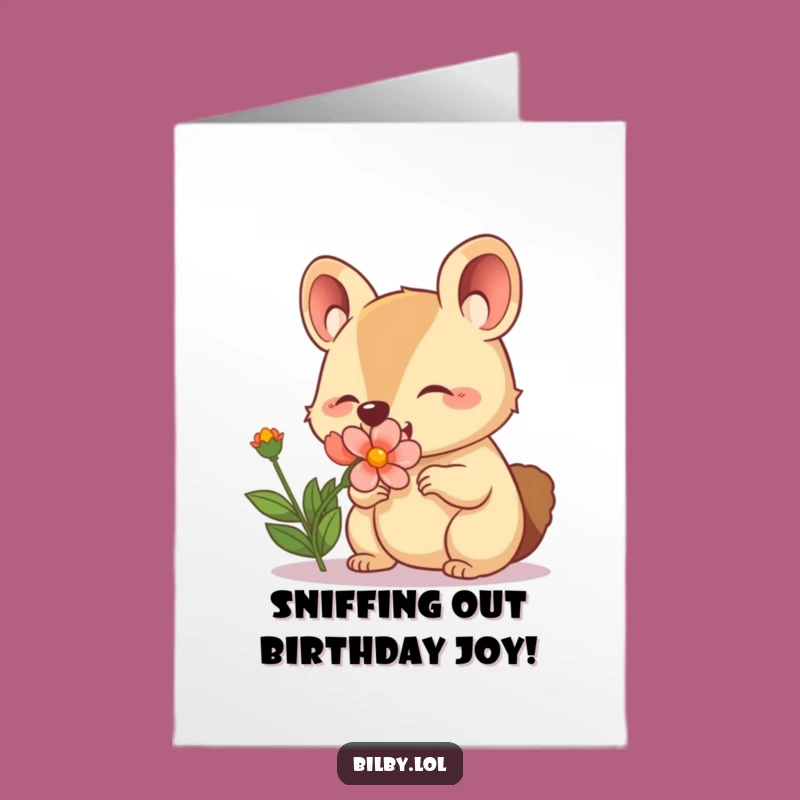 Free Printable Birthday Card: Sniffing Marsupial, Funny Downloadable Gift for Laughs