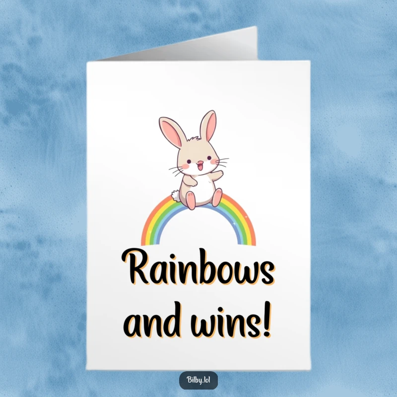 Funny Free Printable Bilby Congratulations Card: Bilby hopping joyfully over a sparkling rainbow, perfect DIY card.