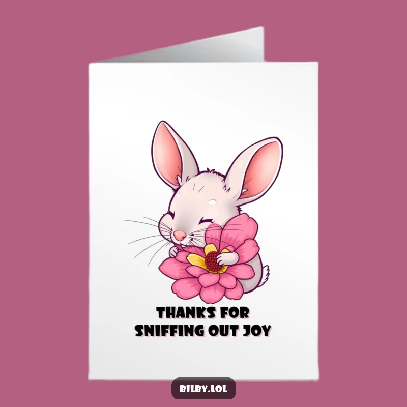 Free Printable Bilby Flower Thank You Card - Funny Sniffing Downloadable Gratitude