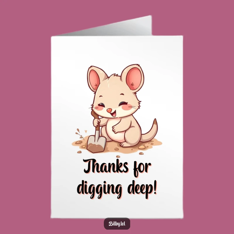 Free Printable Thank You Card: Funny Digging Marsupial, Downloadable Gratitude Gift