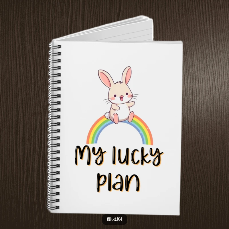 Funny bilby hopping joyfully over a small, sparkling rainbow arc on a notebook cover, great for jotting down magical ideas as a gift.