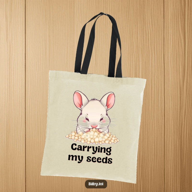 Funny bilby burying its nose in a pile of soft, fluffy dandelion seeds on a durable tote bag, making a humorous and practical gift.