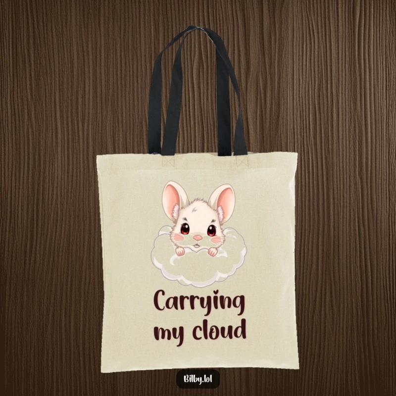 Funny bilby peeking from a fluffy cloud with wide, curious eyes on a durable tote bag, making a humorous and practical gift.